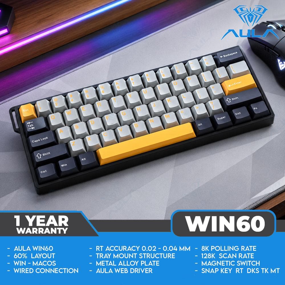 AULA WIN60 HE – 60% – Wired – 8K Polling Rate – Magnetic Switch – Rapid Trigger – Gaming Keyboard thumbnail 5