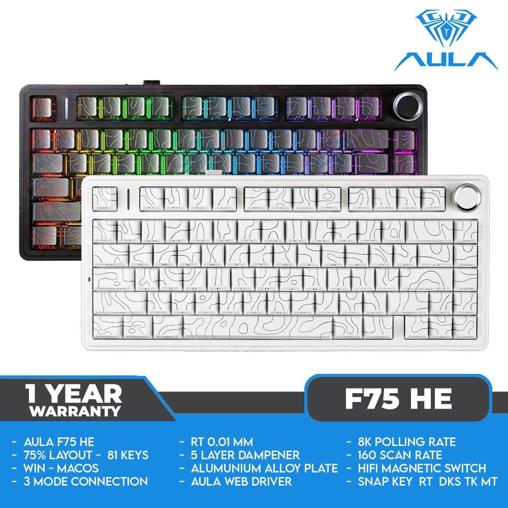 AULA F75 HE / F75HE - 8K - 75% - 3 Mode - SOCD - Esports Hall Effect - Magnetic Switch - Rapid Trigger - RGB - Mechanical Keyboard thumbnail 3