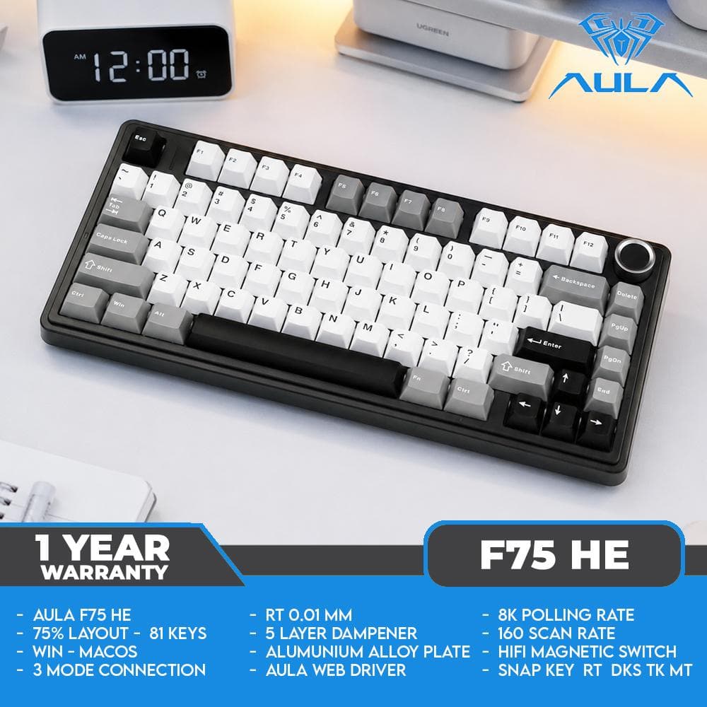 AULA F75 HE / F75HE - 8K - 75% - 3 Mode - SOCD - Esports Hall Effect - Magnetic Switch - Rapid Trigger - RGB - Mechanical Keyboard thumbnail 4