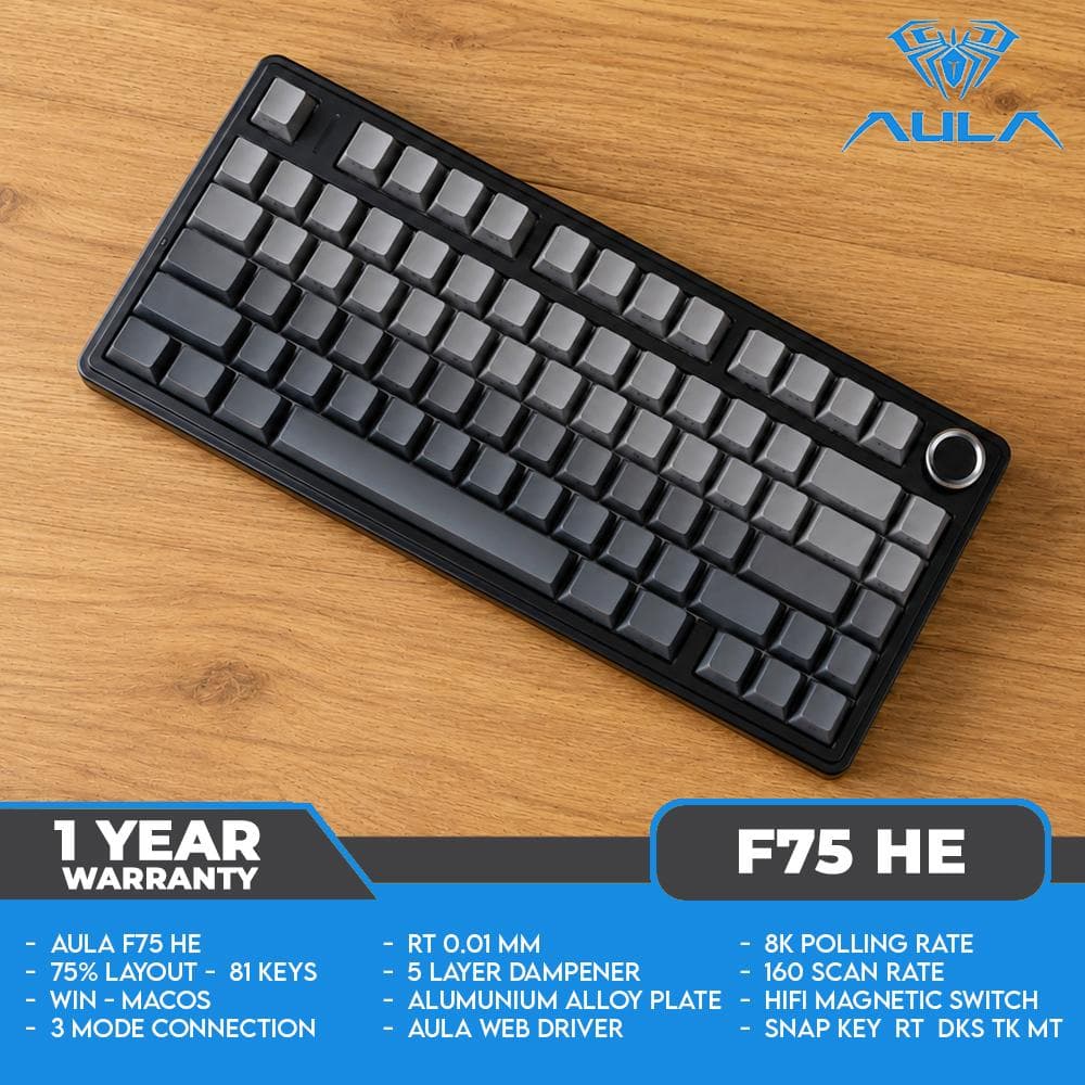 AULA F75 HE / F75HE - 8K - 75% - 3 Mode - SOCD - Esports Hall Effect - Magnetic Switch - Rapid Trigger - RGB - Mechanical Keyboard thumbnail 5