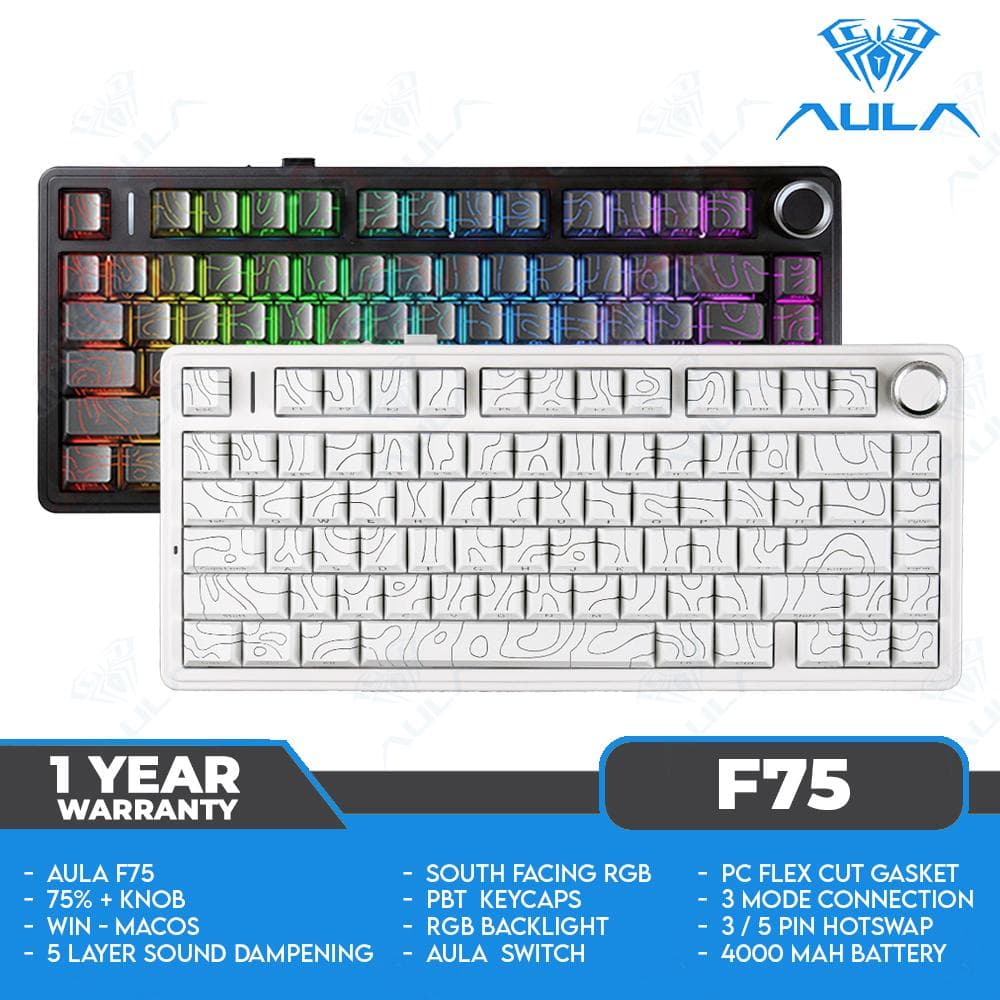 AULA F75 – 75% - 3 Mode - Gasket Mount – South-Facing RGB – PBT Keycap – Mechanical Keyboard thumbnail 3