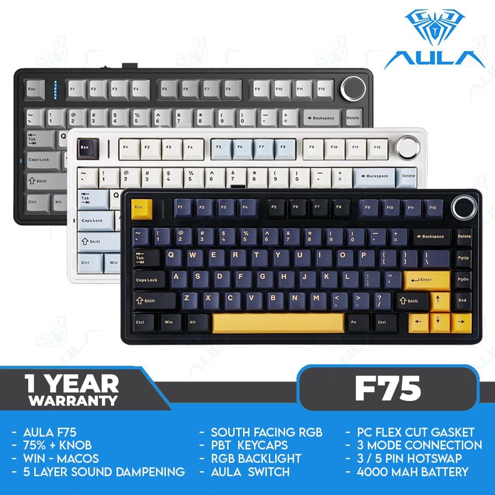AULA F75 – 75% - 3 Mode - Gasket Mount – South-Facing RGB – PBT Keycap – Mechanical Keyboard thumbnail 4