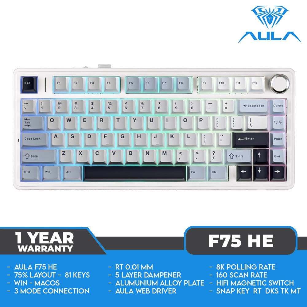 AULA F75 HE / F75HE - 8K - 75% - 3 Mode - SOCD - Esports Hall Effect - Magnetic Switch - Rapid Trigger - RGB - Mechanical Keyboard 1