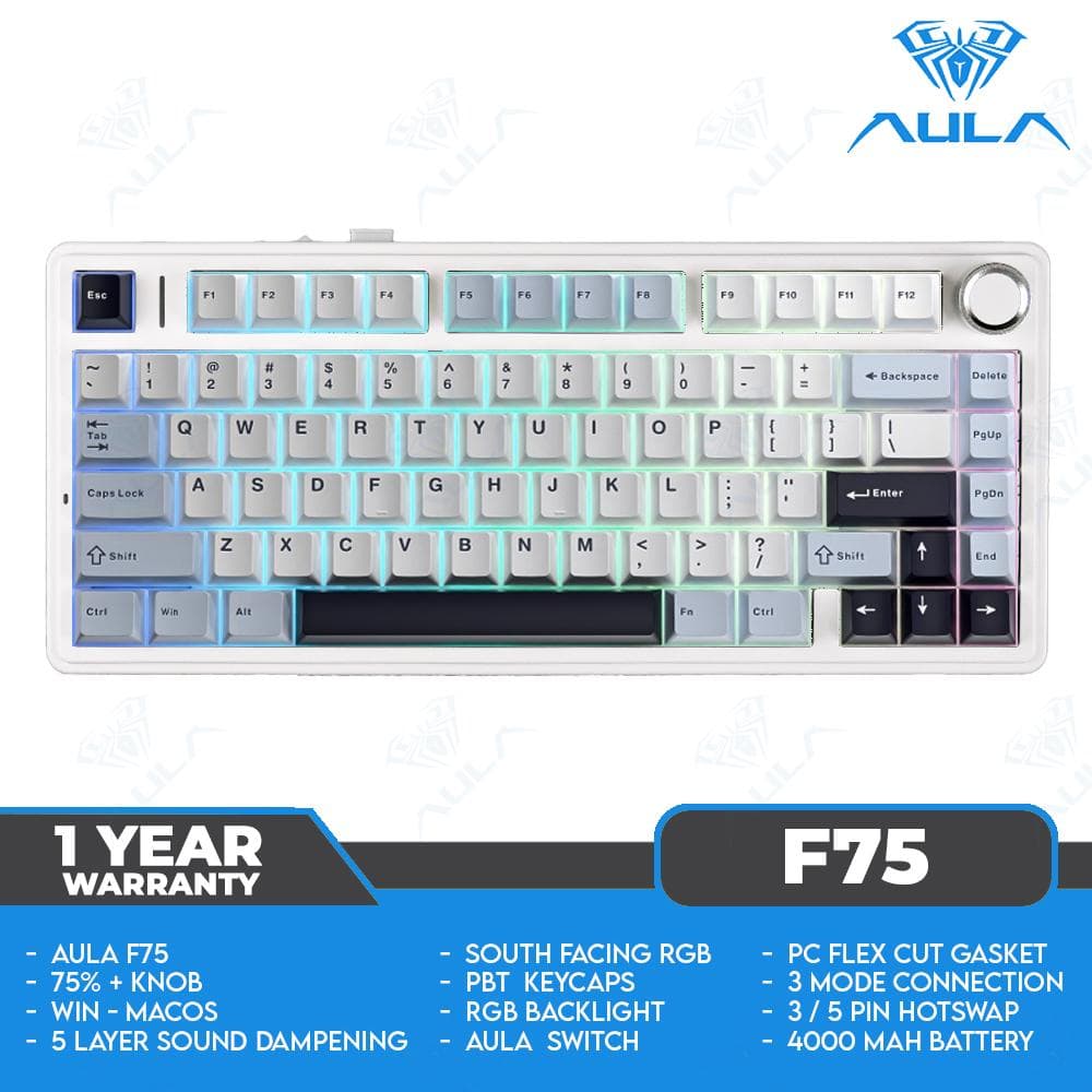 AULA F75 β 75% - 3 Mode - Gasket Mount β South-Facing RGB β PBT Keycap β Mechanical Keyboard 1